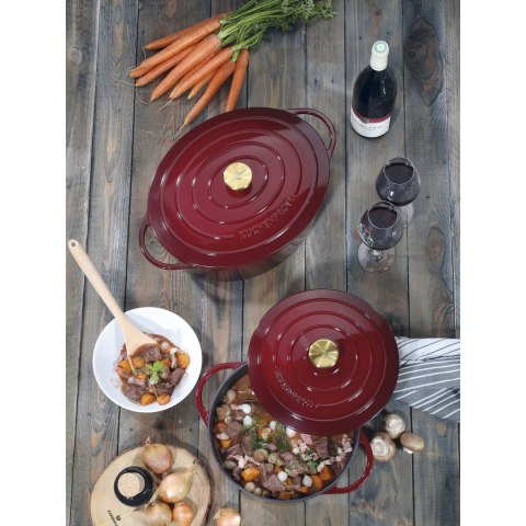 Garnek do zapiekania, emaliowane żeliwo, 4,2 l, śred. 24 x 11,5 cm, ciemnoczerwony/mosiądzowy