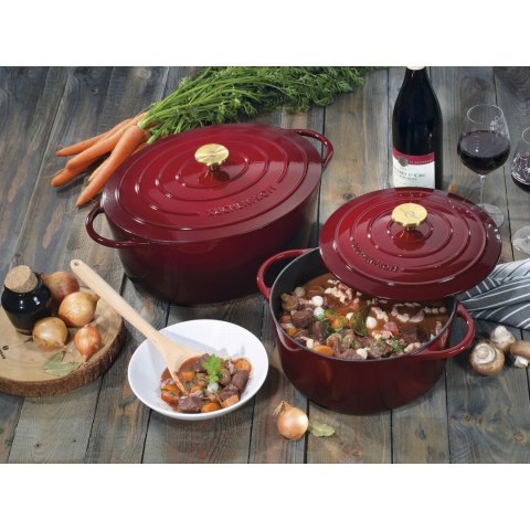 Garnek do zapiekania, emaliowane żeliwo, 4,2 l, śred. 24 x 11,5 cm, ciemnoczerwony/mosiądzowy