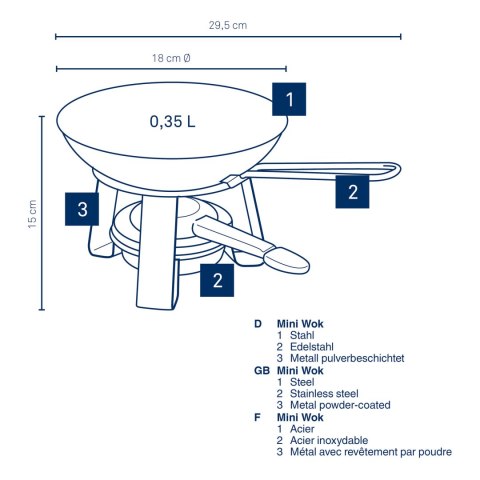 Mini-wok z podgrzewaczem, stal, śred. 18 cm