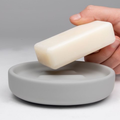 Mydelniczka, ceramika gumowana, śred. 11,5 x 3 cm, jasnoszara