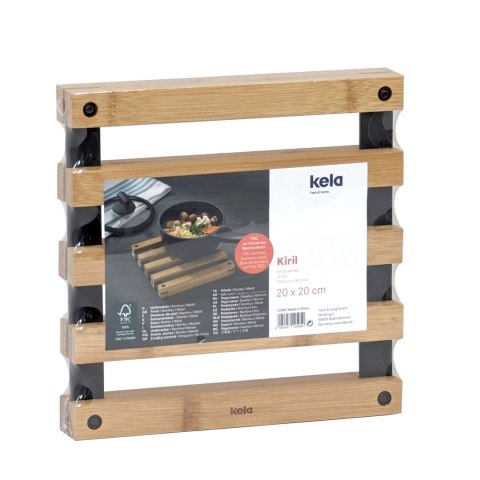 Podkładka pod gorące naczynia, bambus/metal, 20 x 20 x 3 cm