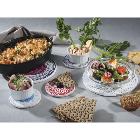 Podkładka pod szklankę, ceramika/korek, śred. 11 cm, czerwone krople