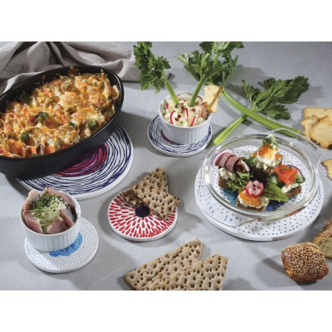 Podkładka pod szklankę, ceramika/korek, śred. 11 cm, czerwone krople