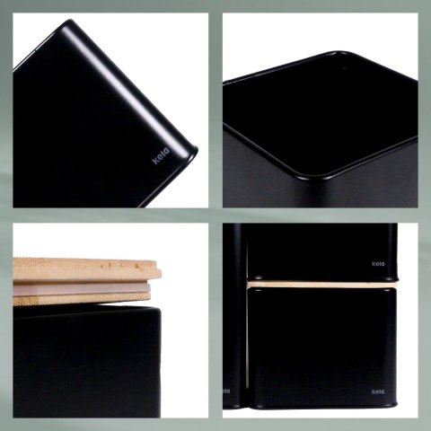 Pojemnik kuchenny, metal/bambus, 0,8 l, 11,5 x 11,5 x 9,5 cm