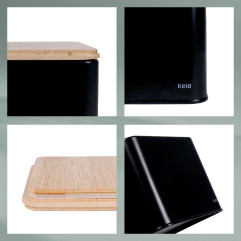 Pojemnik kuchenny, metal/bambus, 0,8 l, 11,5 x 11,5 x 9,5 cm