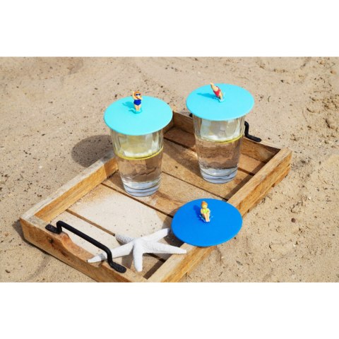 Pokrywka silikonowa z plażowiczem, Monika Pluck, śred. 10,5 cm, błękitna