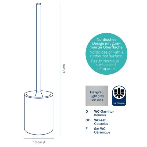 Zestaw do WC, ceramika gumowana/tworzywo sztuczne, śred. 10 x 45 cm, jasnoszary