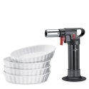 Zestaw do creme brulee, 5 el., palnik + 4 porcelanowe miseczki