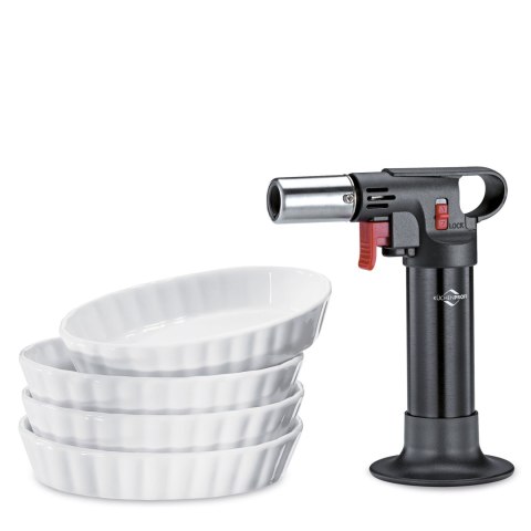Zestaw do creme brulee KUCHENPROFI 5 elementów palnik 4 porcelanowe MINI miseczki