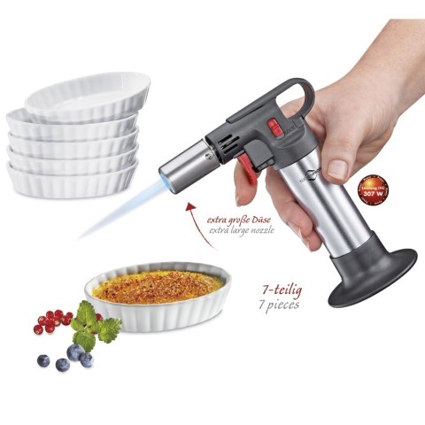 Zestaw do creme brulee, 7 el., palnik + 6 porcelanowych miseczek