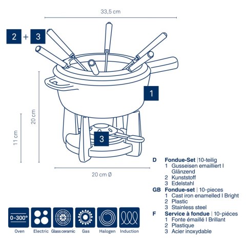 Zestaw do fondue dla 6 osób KELA 1,8 L śred. 20 x 20 cm