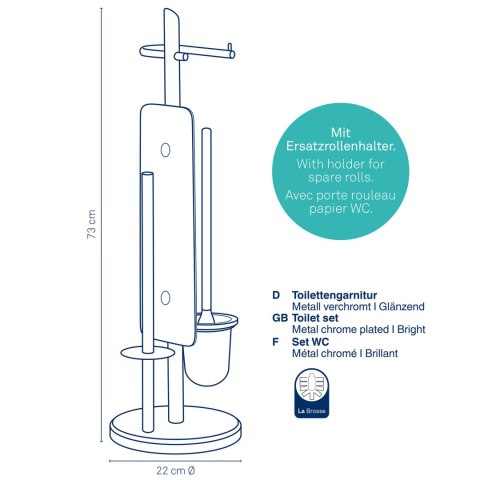 Zestaw toaletowy, chromowany metal, śred. 22 x 73 cm
