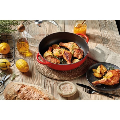 Brytfanna z pokrywą 2,5 L śred. 24 x 6,5 cm czerwona KUCHENPROFI