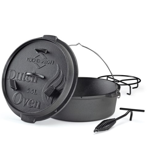 Garnek żeliwny z akcesoriami do używania na grillu nad ogniskiem 5,5 L śred. 30 x 13,5 cm