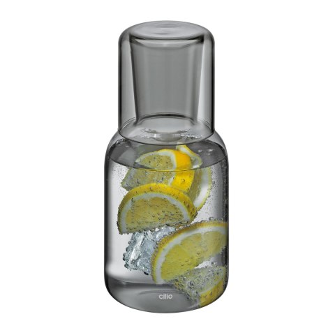 Karafka ze szklanką, szkło borokrzemowe, 0,75 l + 0,2 l, śred. 9,5 x 19,5 cm, szara