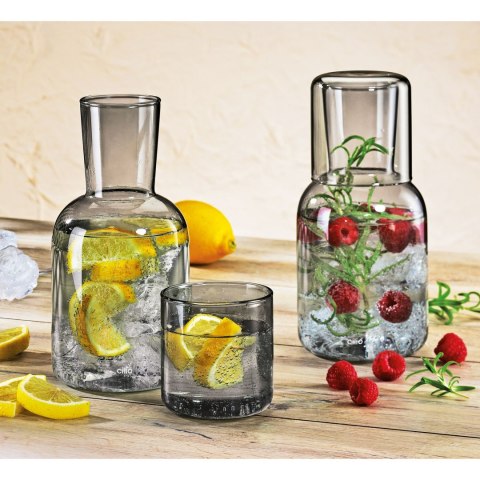 Karafka ze szklanką, szkło borokrzemowe, 0,75 l + 0,2 l, śred. 9,5 x 19,5 cm, szara
