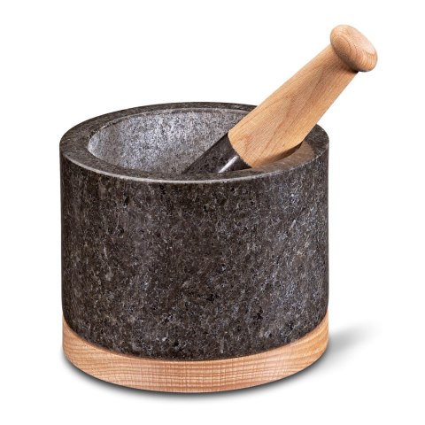 Moździerz granitowy na drewnianej podstawie CILIO śred. 14 x 10,5 cm 2,8 KG