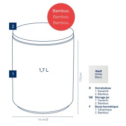 Pojemnik kuchenny, ceramika/bambus, 1,7 l, śred. 14 x 17,5 cm, biały