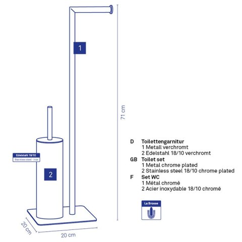 Zestaw toaletowy, 71 cm, metaliczny